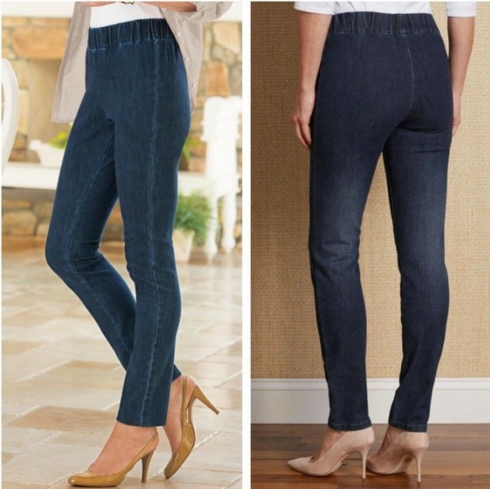 SOFT SURROUNDINGS METRO CROP DENIM LEGGINGS PULL ON PANTS MEDIUM PETITE - Picture 2 of 10